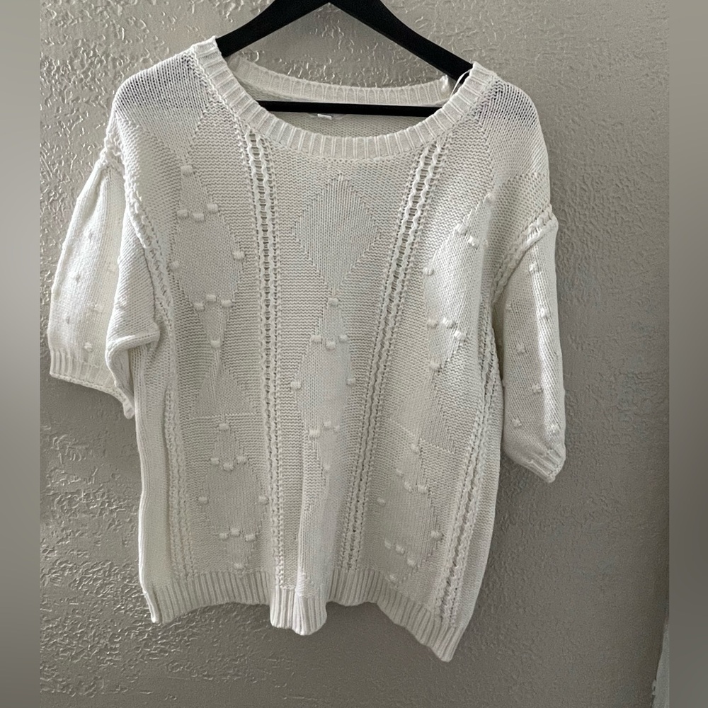 Time and Tru Ivory Knit Pullover Short Sleeve Sweater Size Large‎